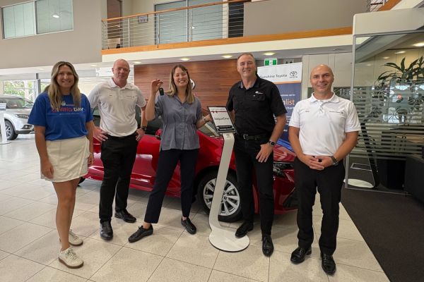 Wishlist Corolla Raffle winner with the team at Sunshine Toyota